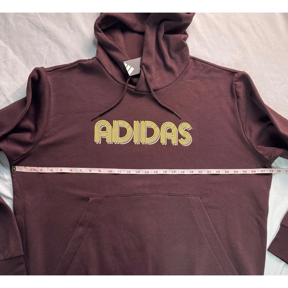 Adidas Mens Evo Linear Hoodie Shadow Brown Retro Graphic Sweatshirt 2XLT
